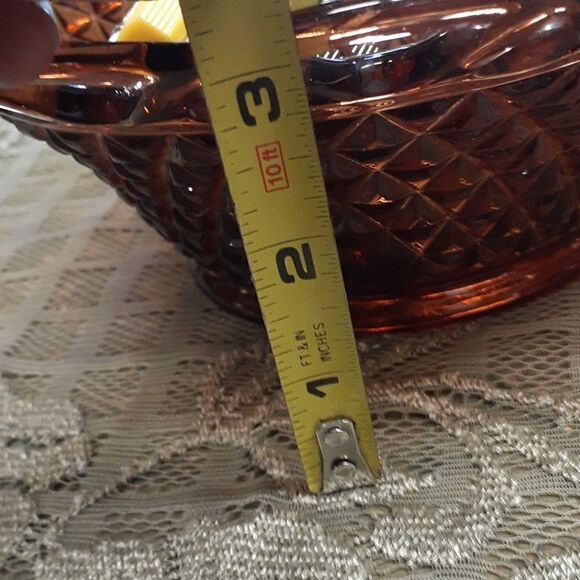 Imperial glass amber lace edge diamond point round serving bowl - Picture 4 of 6